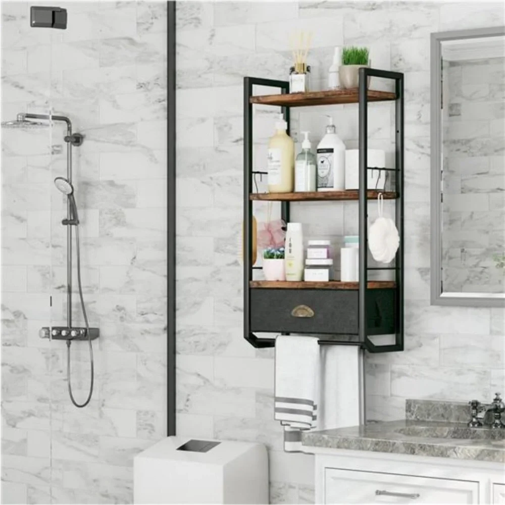 Bathroom Storage Organizer Wall Mounted, 3 Tier Bathroom Towel Rack Shelf